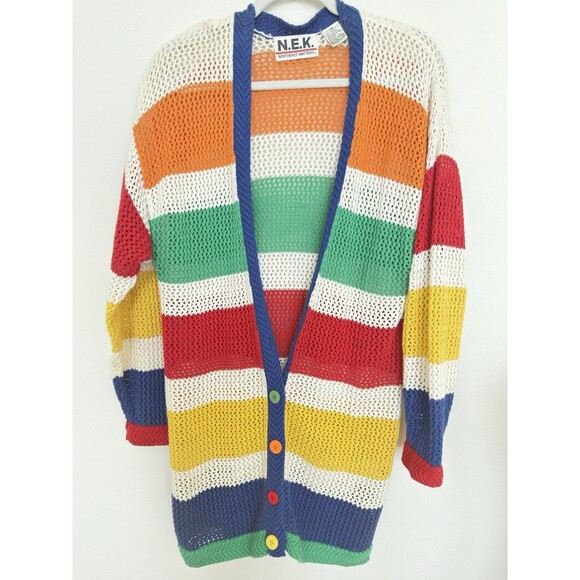 N.E.K. North East Knitters Sweaters - N.E.K. Northeast Knitters  Multi - Color Block Cardigan Sz M. Ramie/Cotton Blend